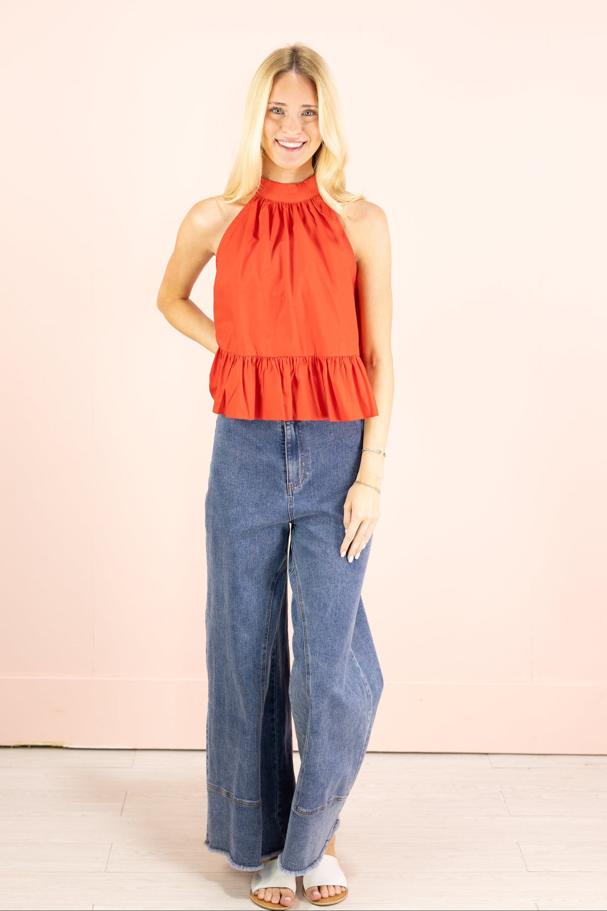 Halter Neck Flare Top Red