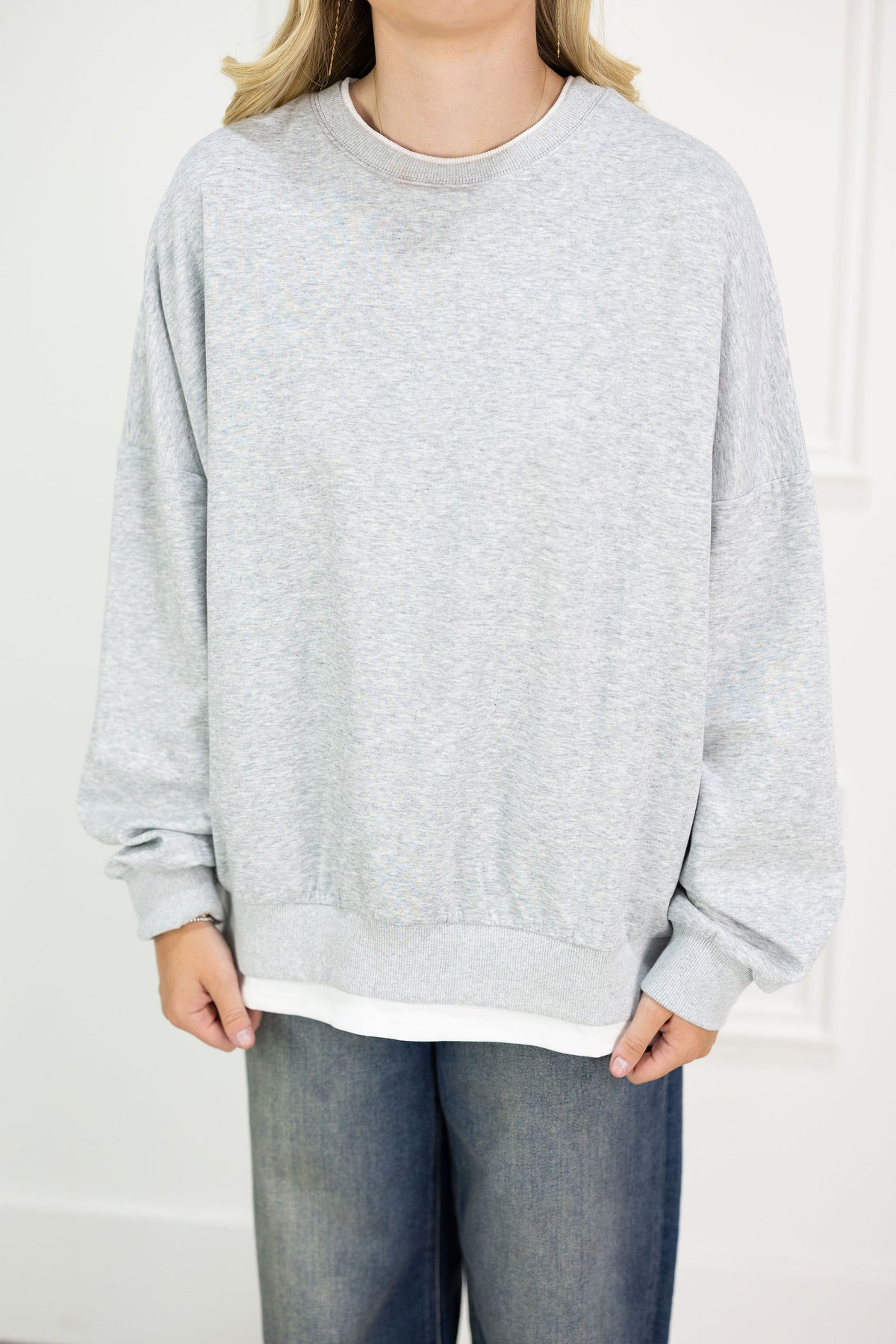 Heather Grey Layered Crewneck