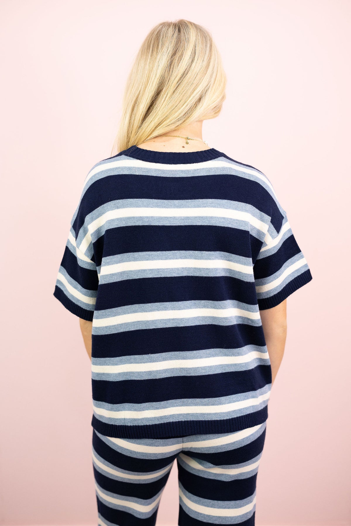 Stripe Knit Top & Bottom Set of 2 Blue
