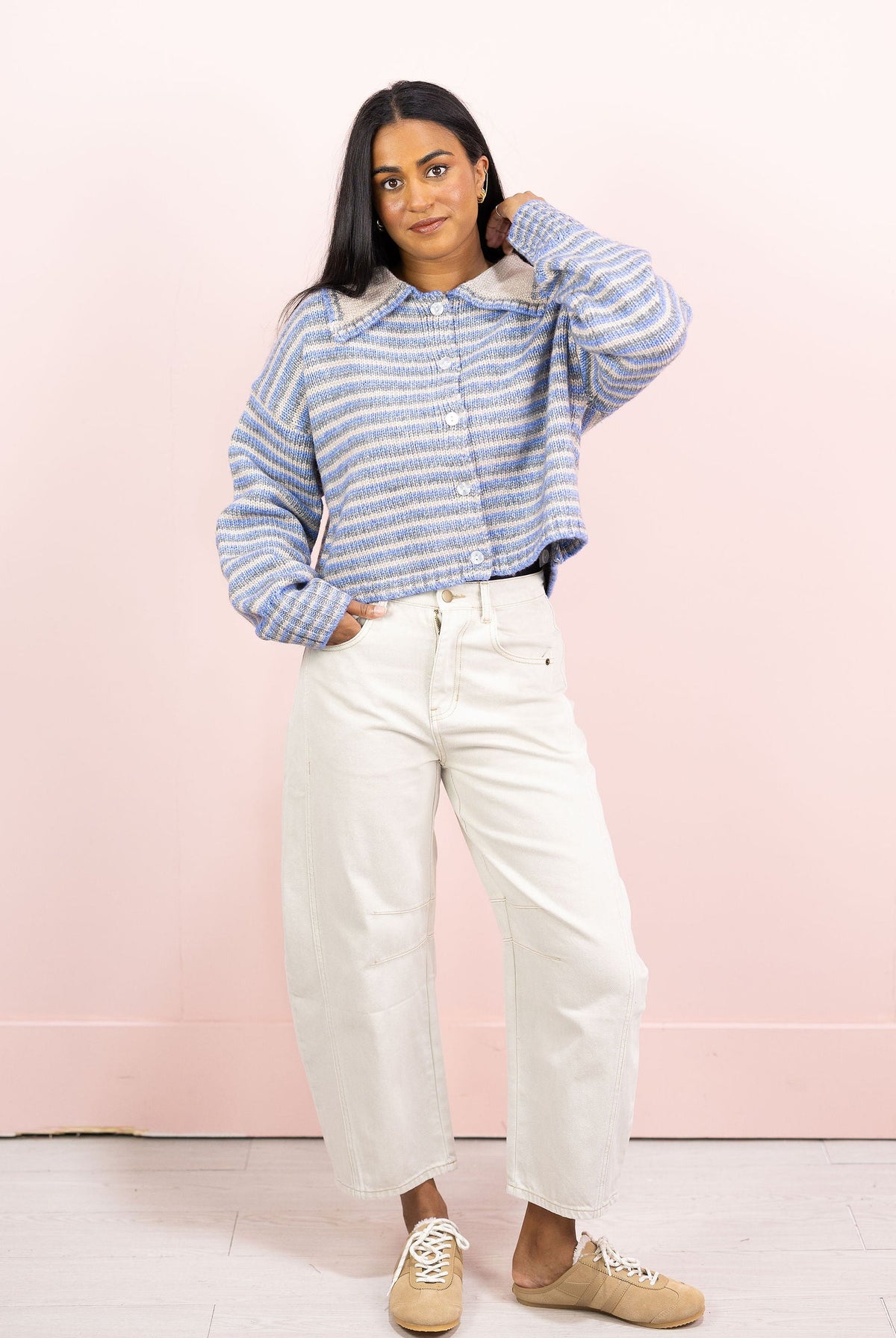 Taupe/Blue Stripes Cardigan