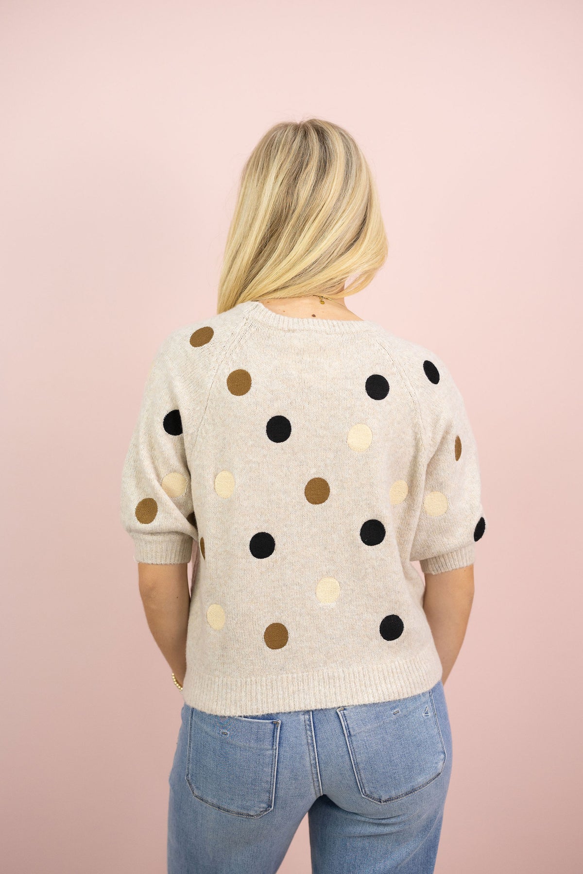 Oatmeal Polka Dot Sweater Top