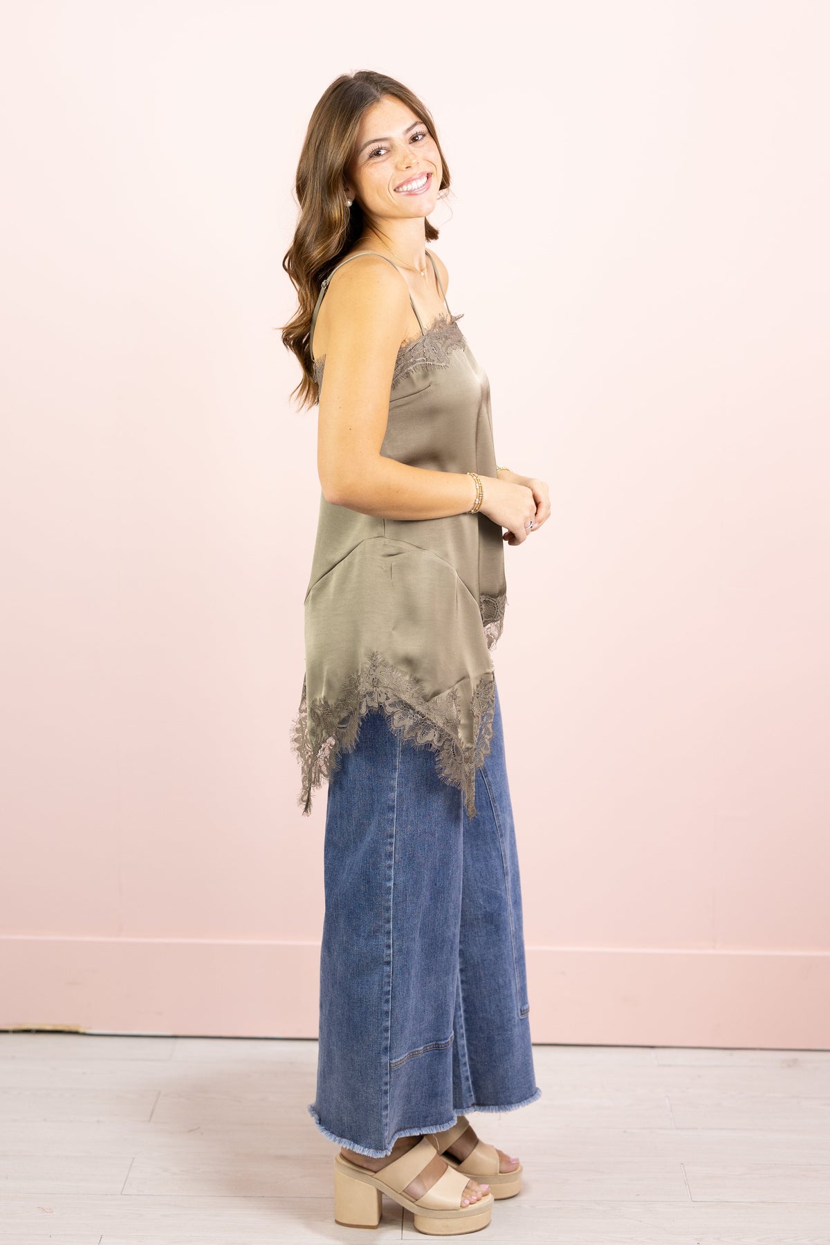 Ella Asymmetrical Lace Cami Taupe