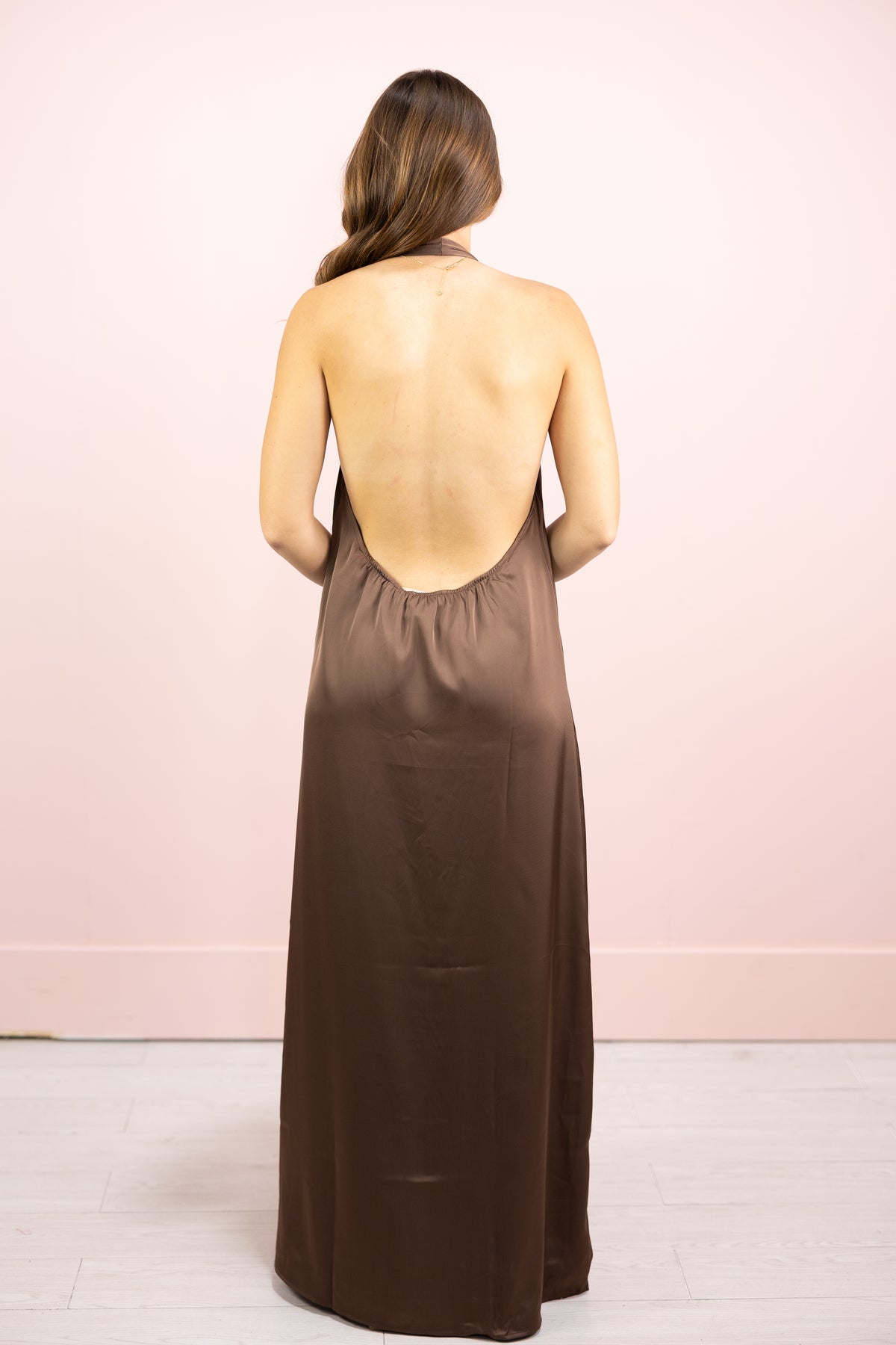Celeine Brown Halter Maxi Dress