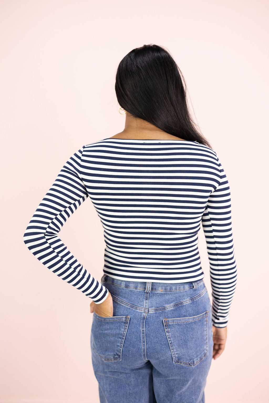 Boat Neck Stripe Top Navy