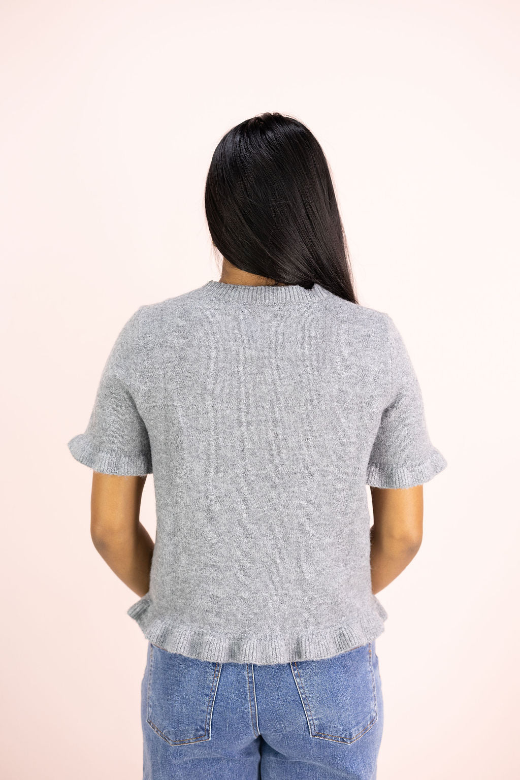 Grey Cashmere Ruffle Top