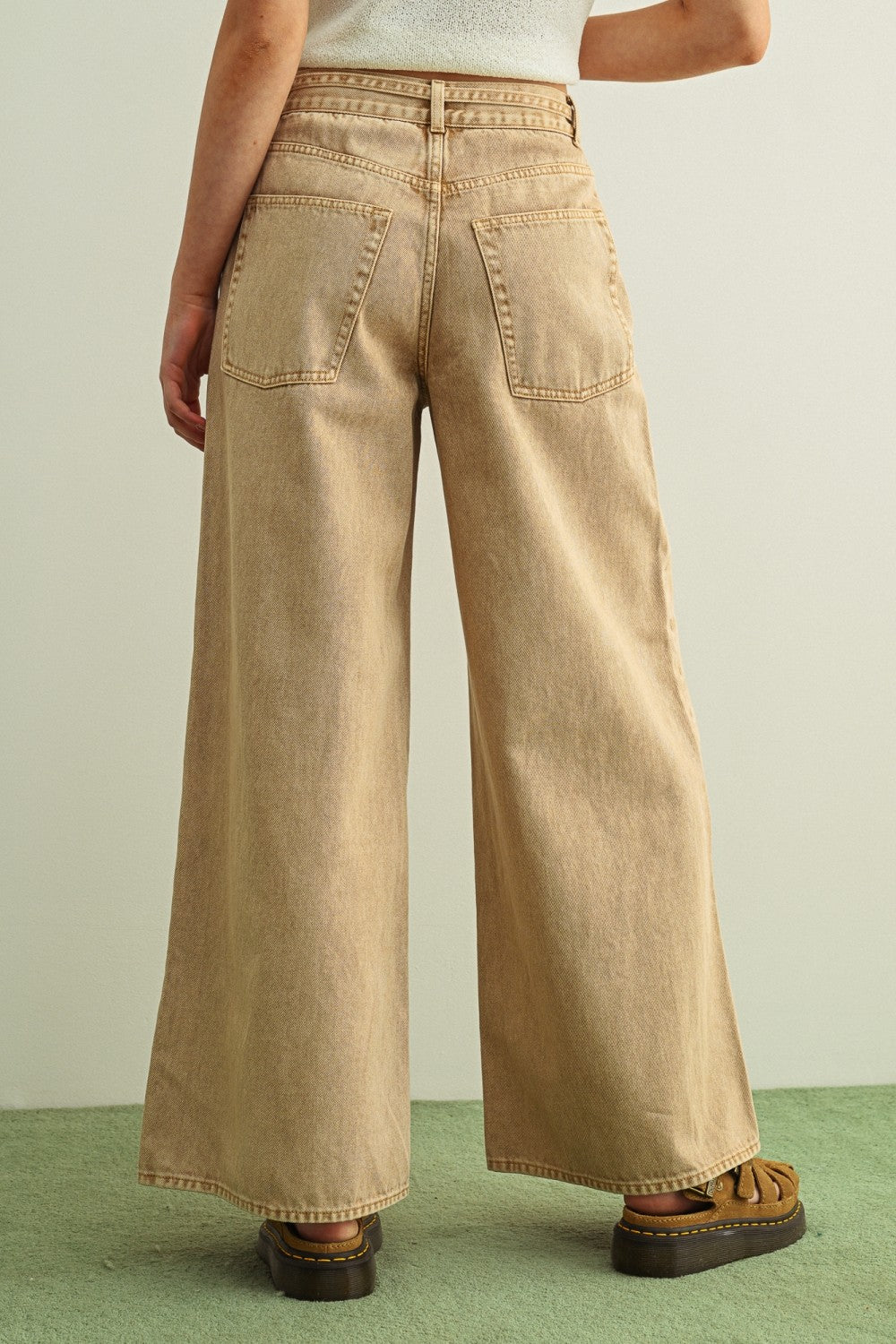 Tied Belt Washed Beige Pants