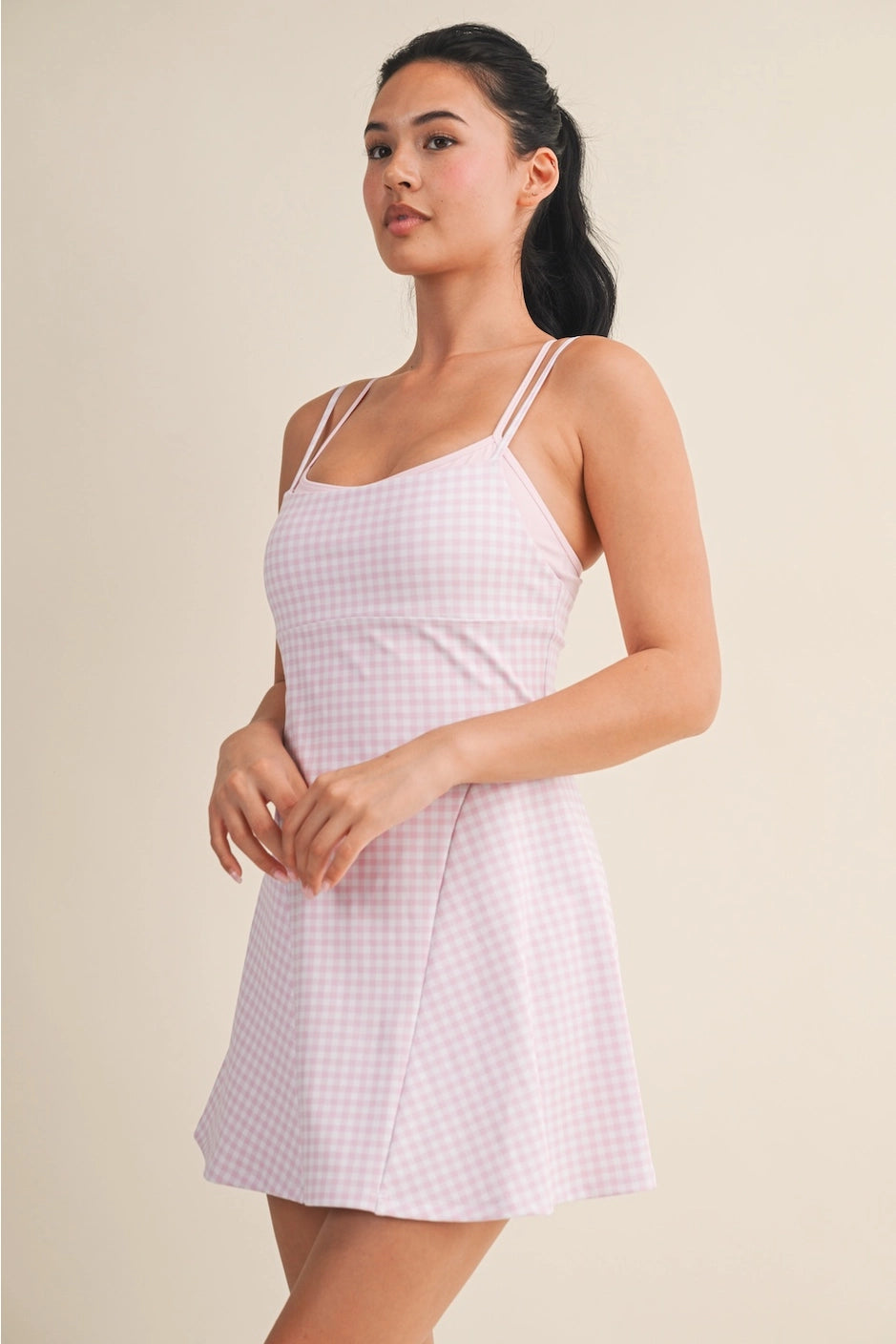 Gingham Double Layer Dress Pink