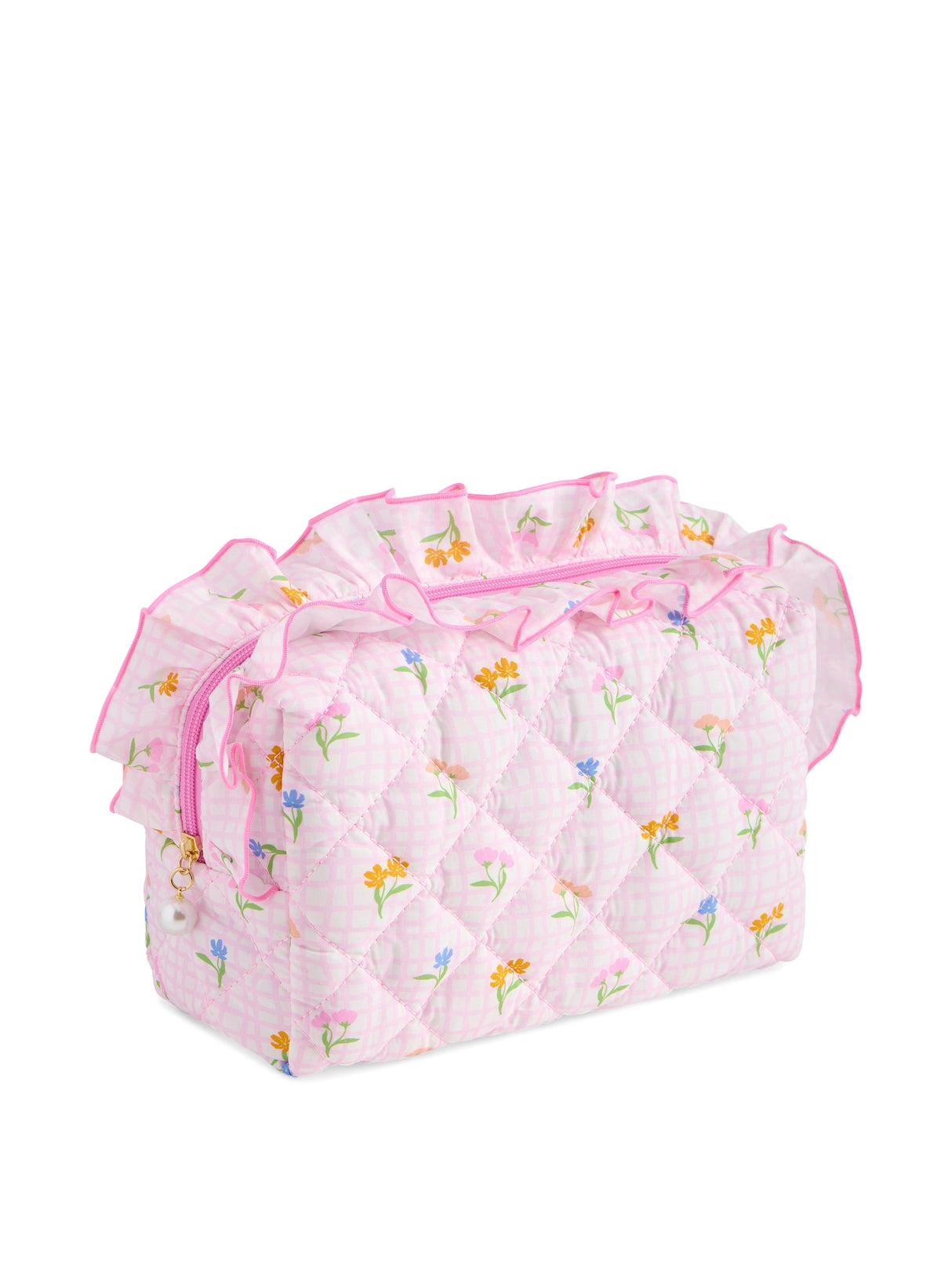 Floral Frilly Zip Pouch Pink - Clothe Boutique