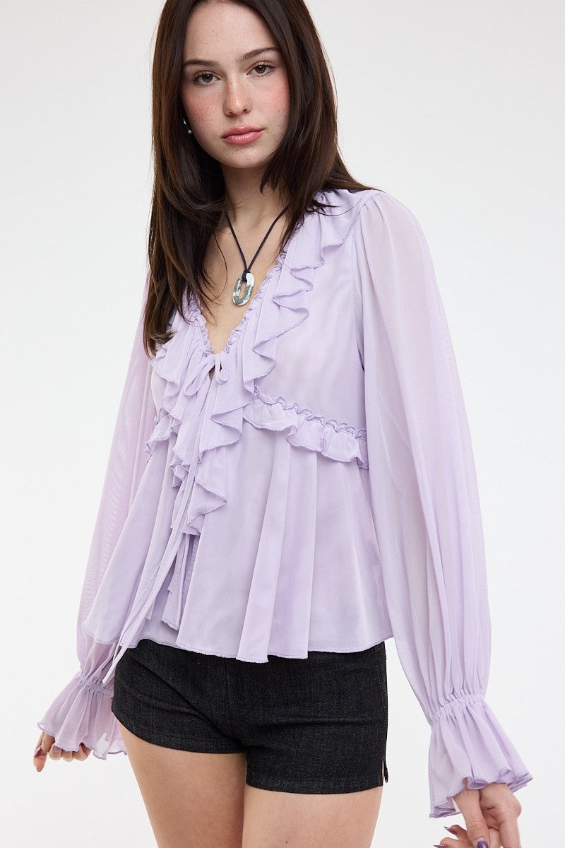 Mesh Lavender Ruffle Blouse