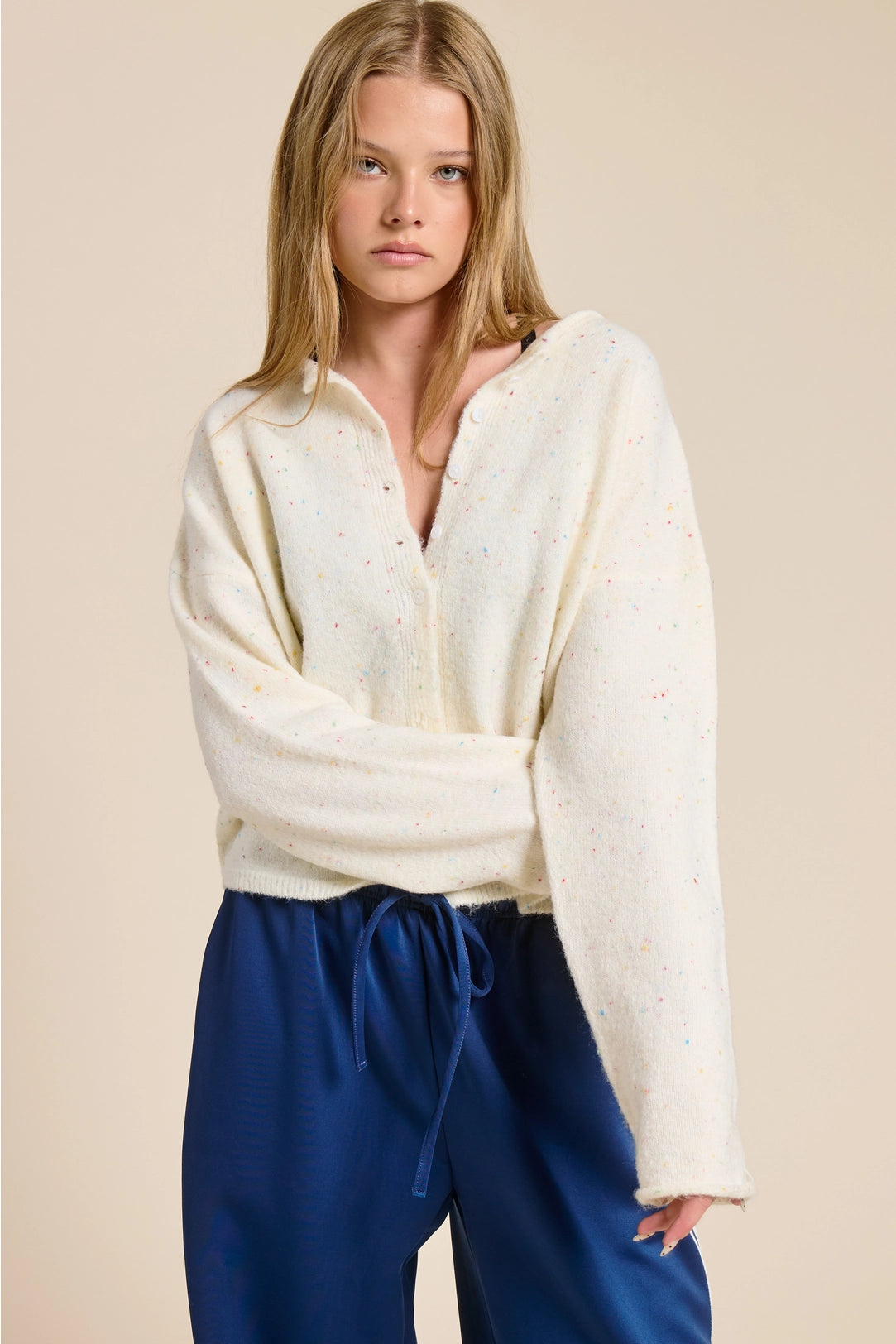 Ivory Speckled Cardigan - Clothe Boutique