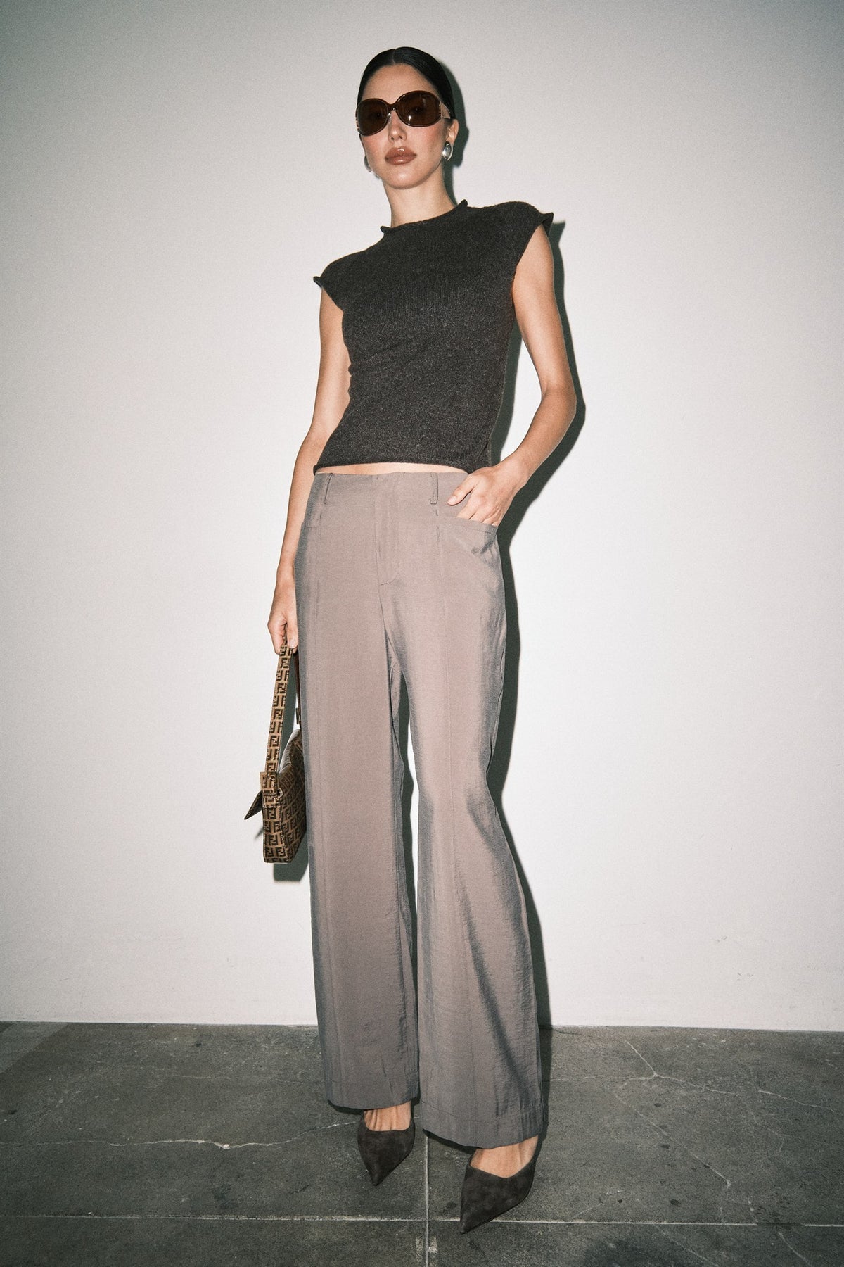 Cap Sleeve Knit Top Brown