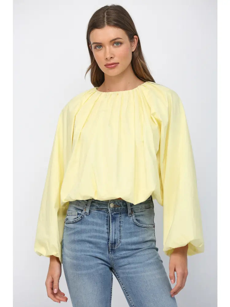 Gathered Sleeve Blouse Lemon