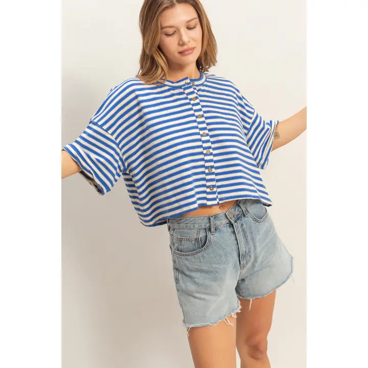 Striped Button Down Top Blue