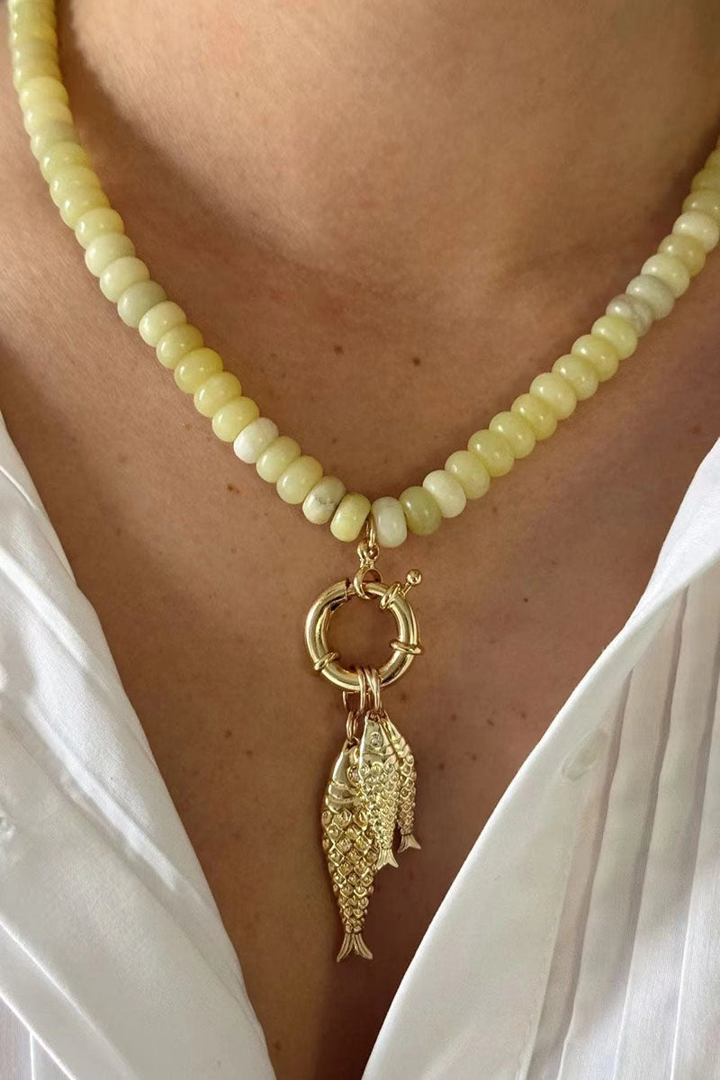 Beaded Fish Necklace Yellow