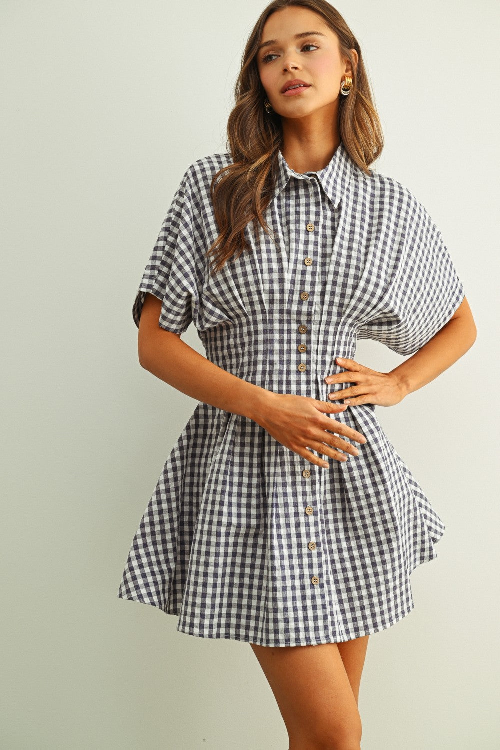 Gingham Collared Dress Navy