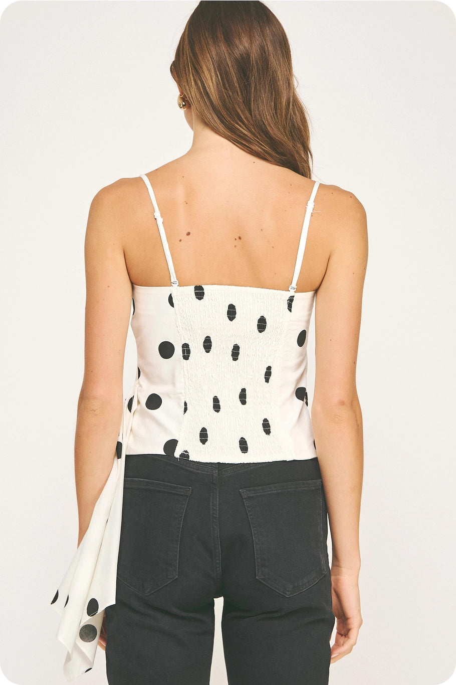 Polka Dot Side Pleated Drape Top