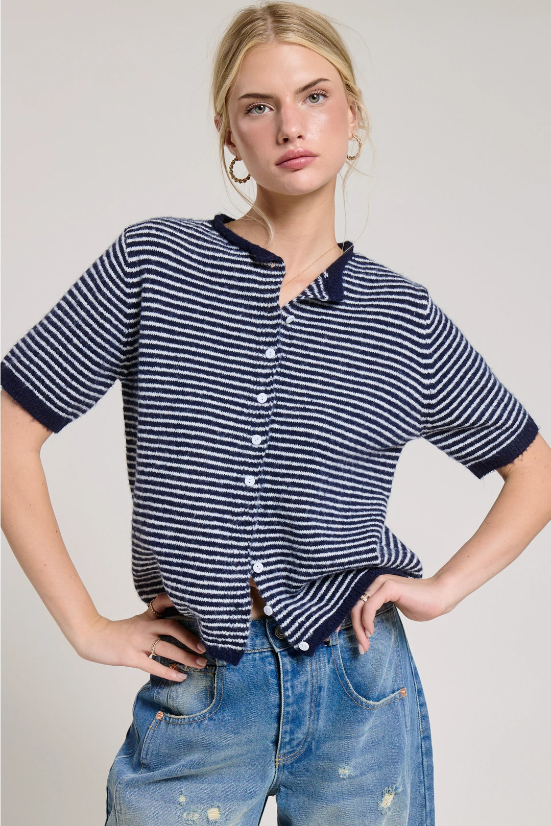 Navy Stripe Knit Cardigan