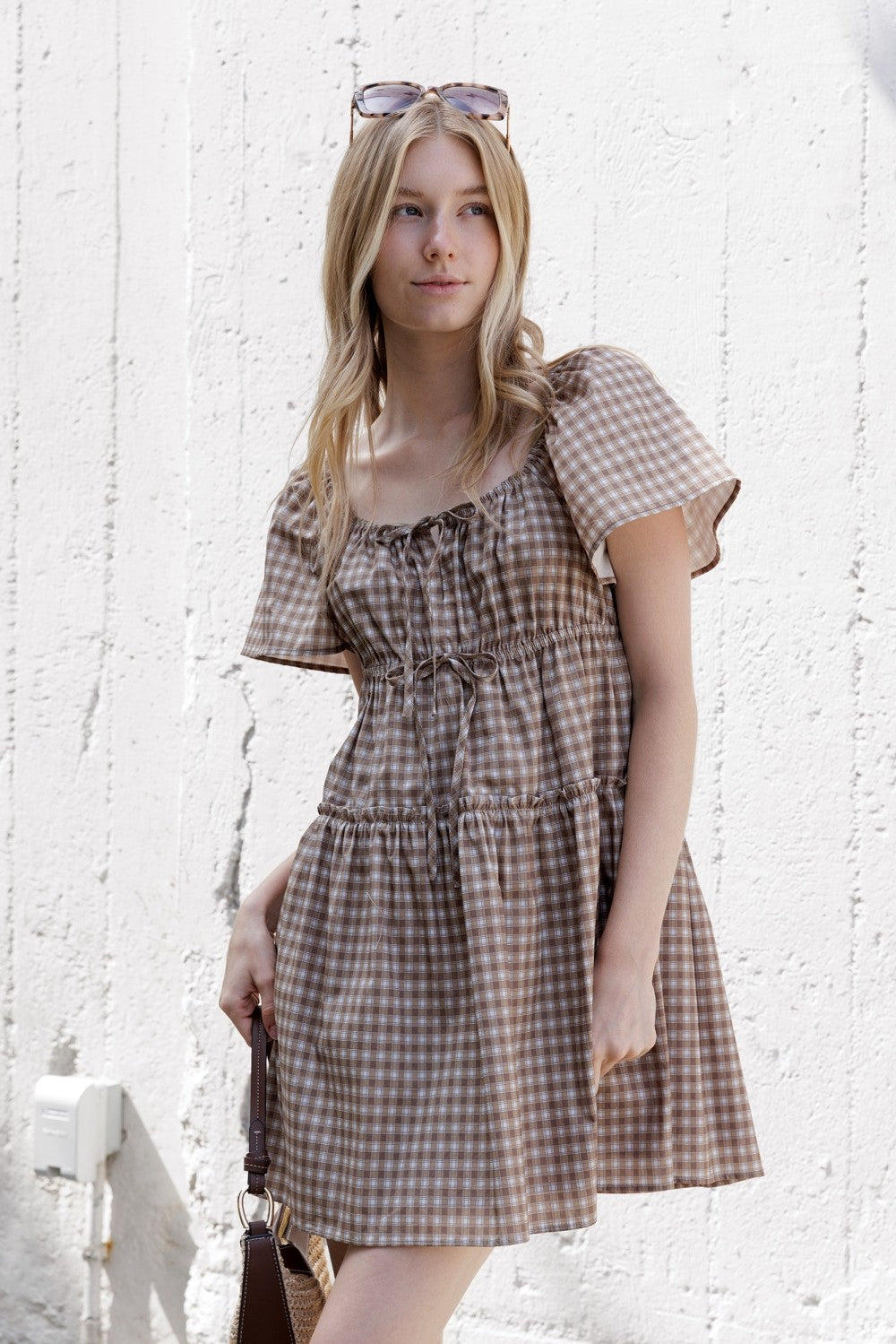 Brown Plaid Babydoll Dress