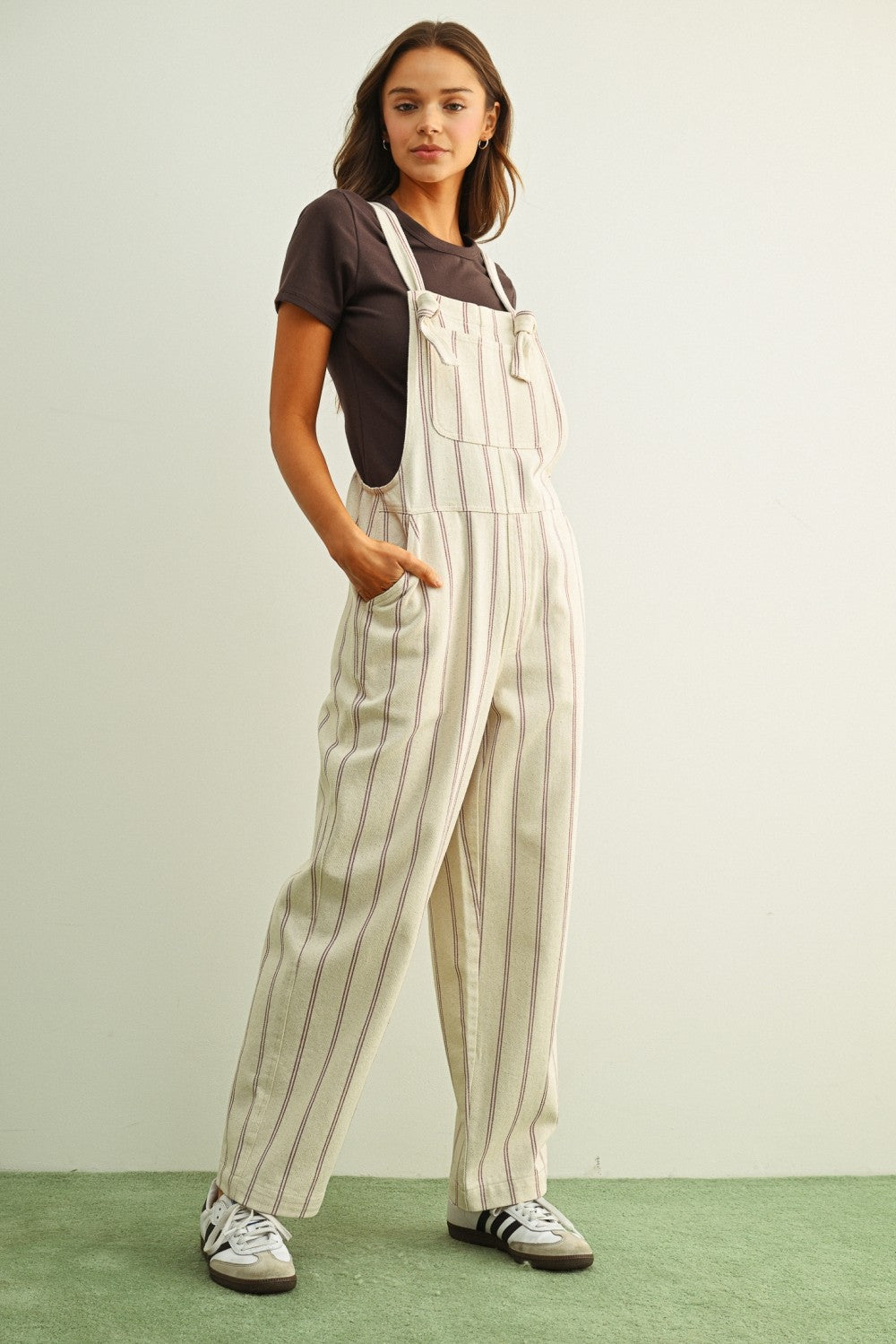 Oatmeal/Black Stripe Overalls
