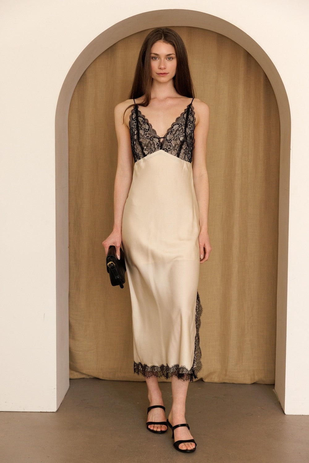 Louise Lace Satin Midi Dress