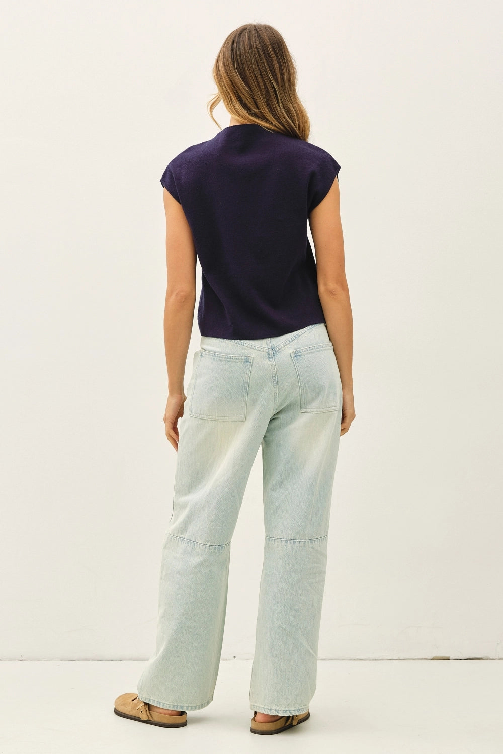 Cap Sleeve Knit Sweater Navy