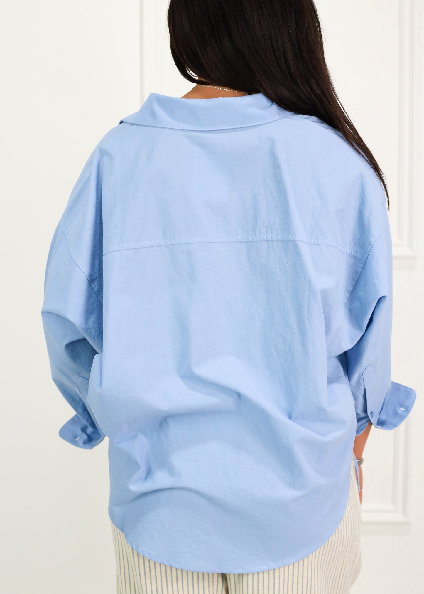 Blue Drawstring Hem Shirt