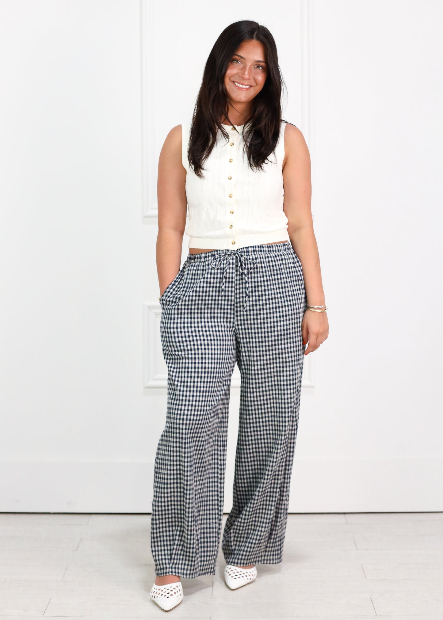 Ivory Rectangle Check Vest