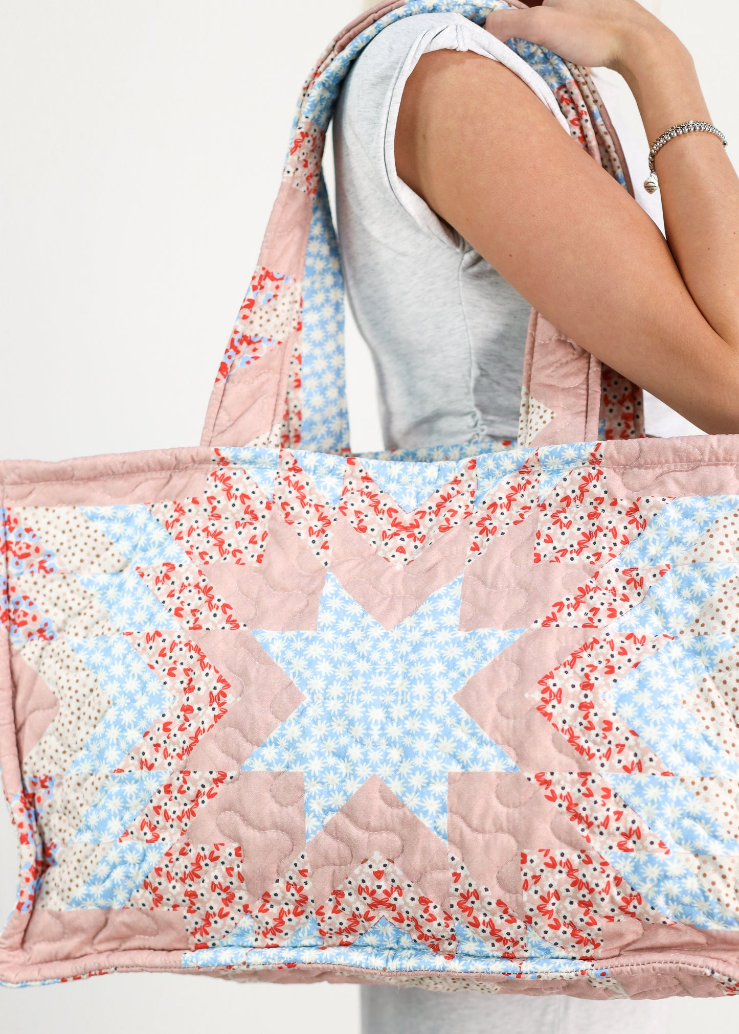 Adeline Rose Patchwork Quilted Tote Bag