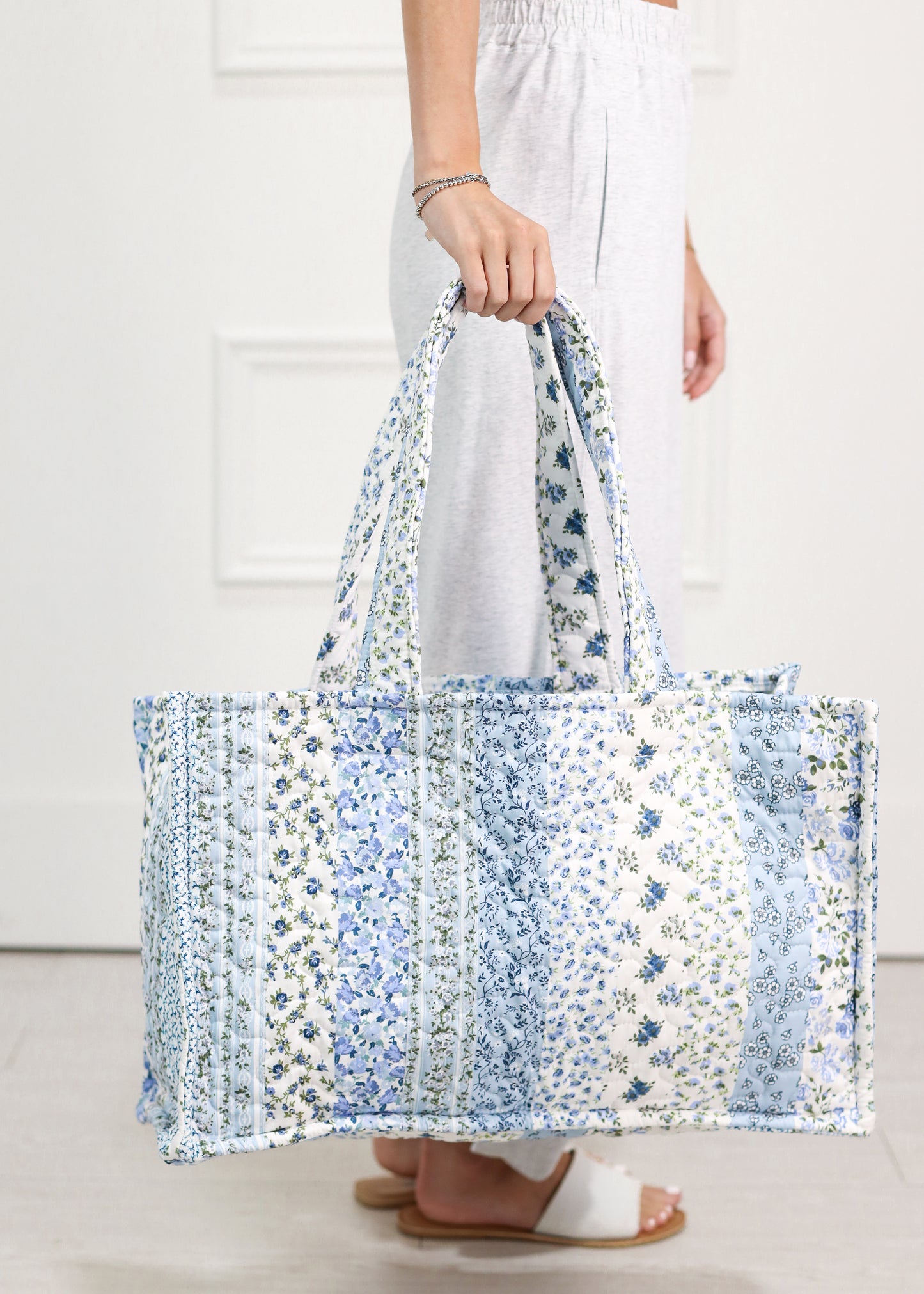 Blue Paige Patchwork Quilted Tote Bag