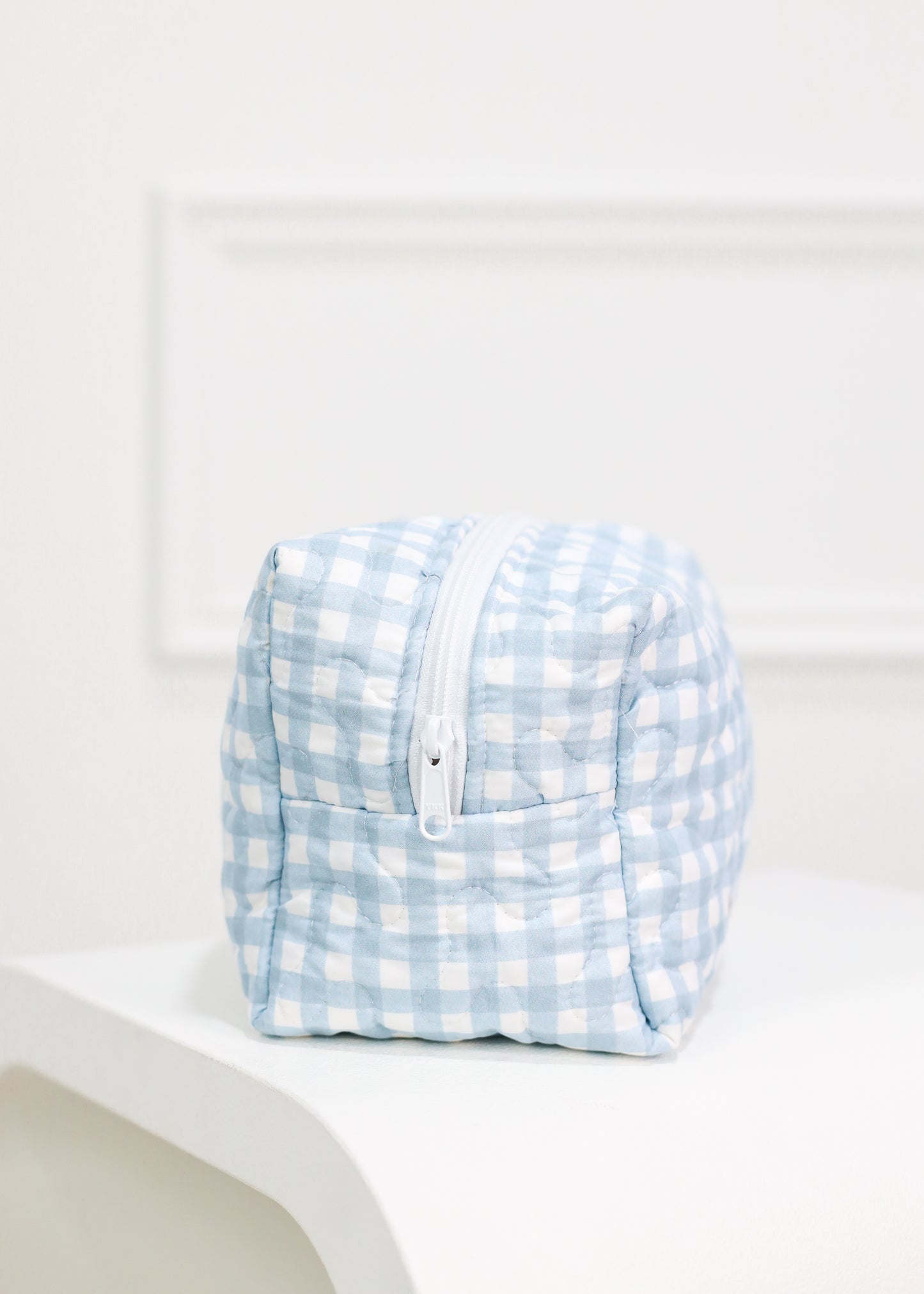 Blue Gingham Patchwork Quilted Makeup Bag L
