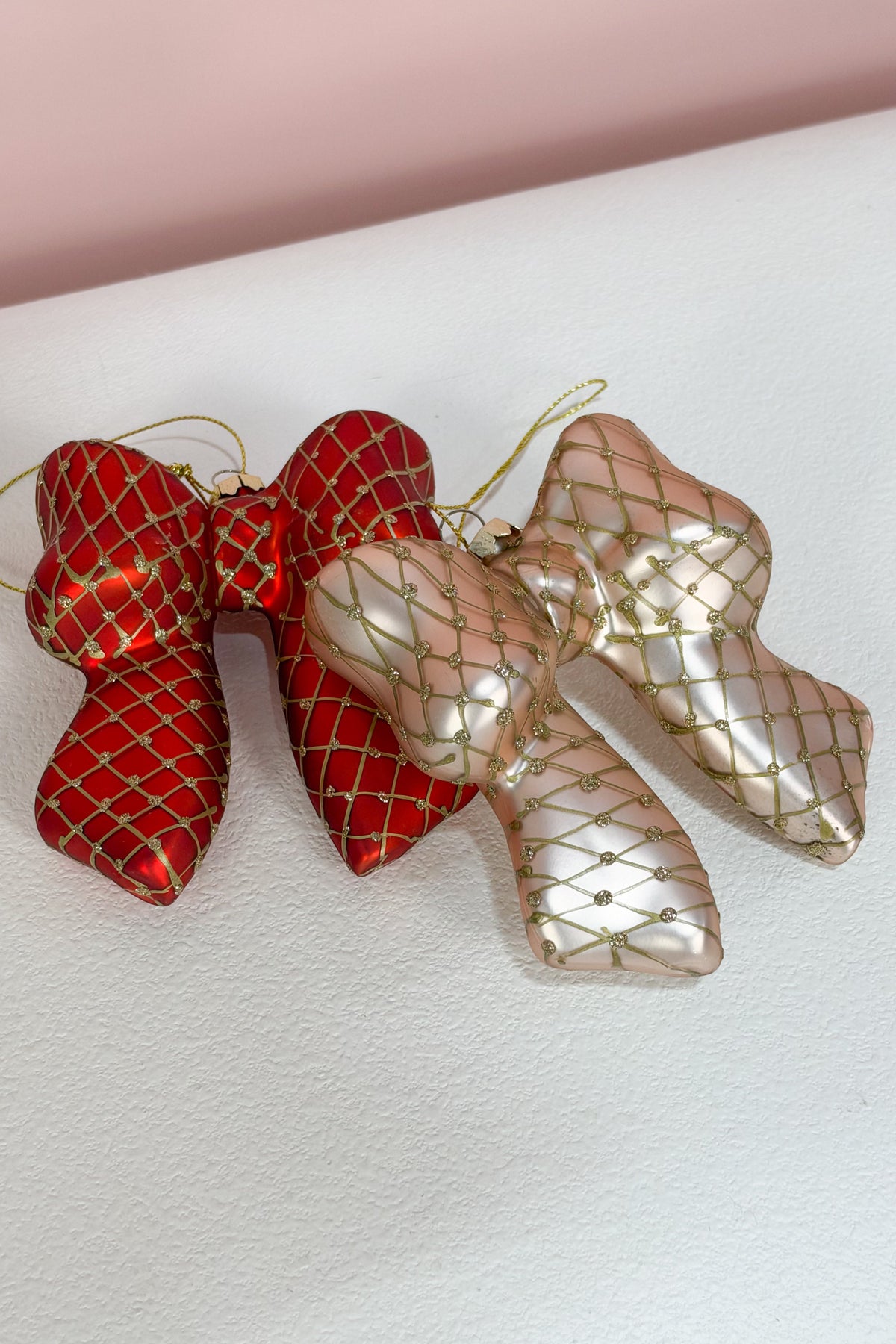 Glass Bow Ornament w/ Glitter