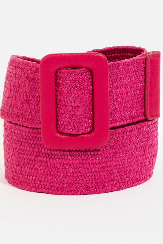 Rectangle Buckle Straw Belt Pink