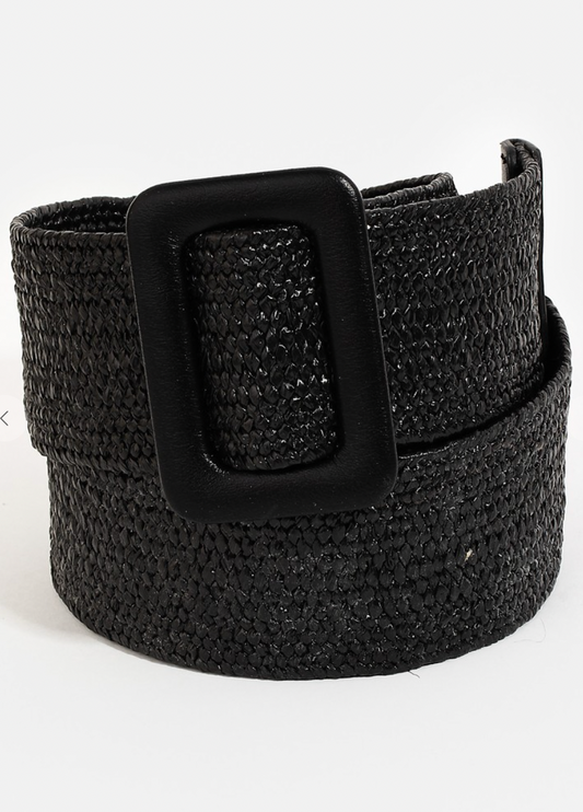 Rectangle Buckle Straw Belt Black