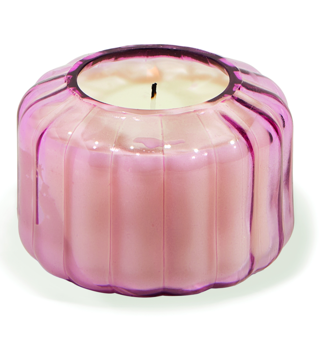 Desert Peach Transparent Ribbed Glass Candle