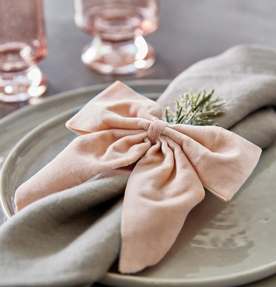 Velvet Bow Napkin Ties Blush