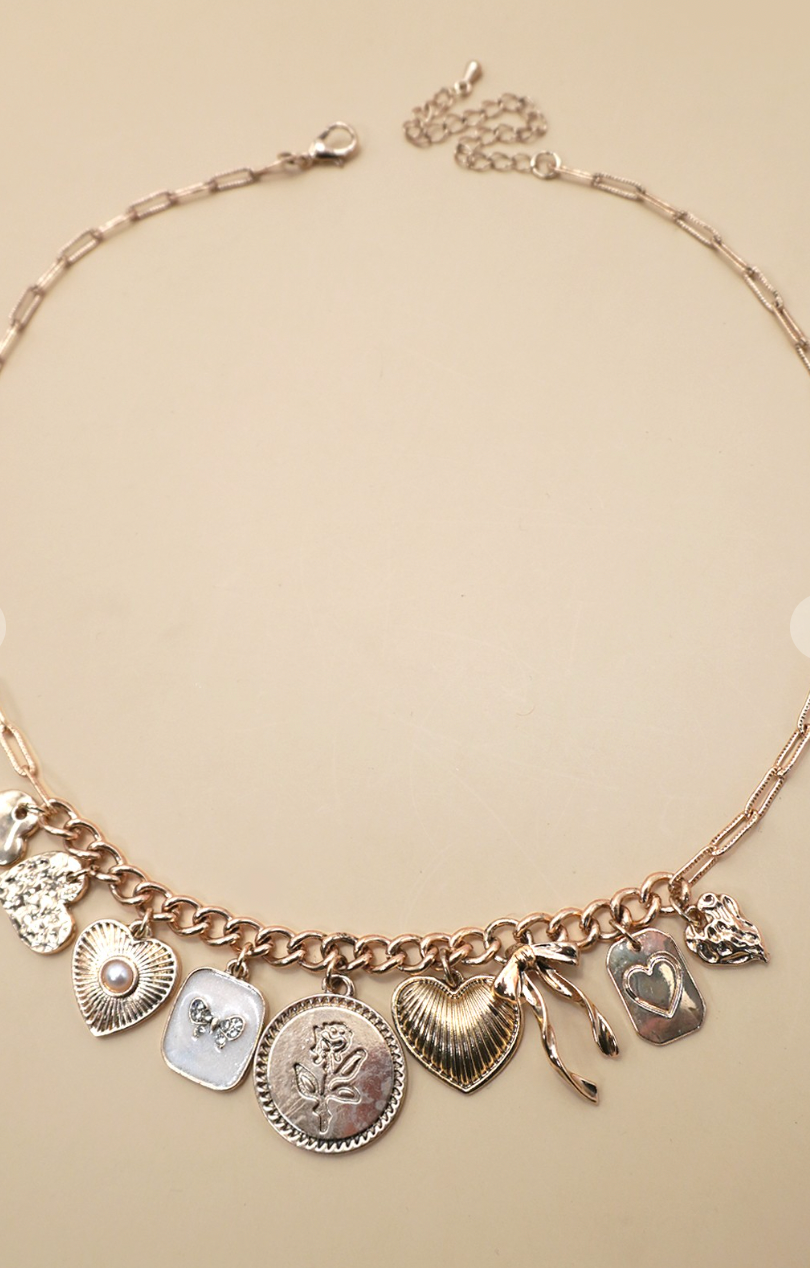 Cluster Bow/Heart Necklace