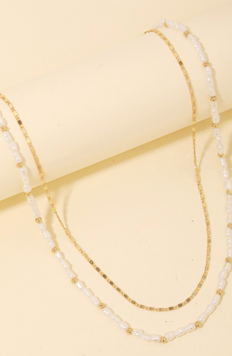 Layered Pearl Chain Necklace