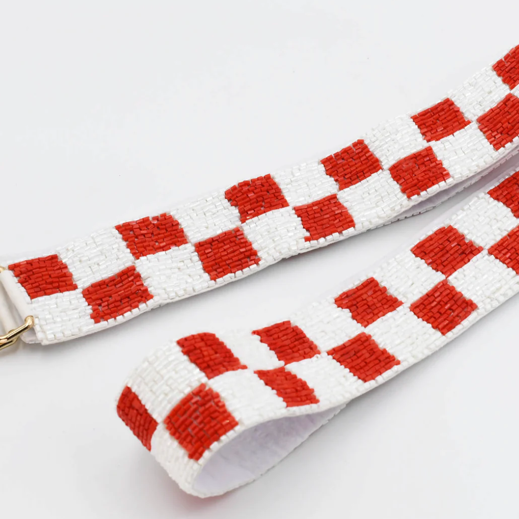 Red & White Checker Beaded Strap