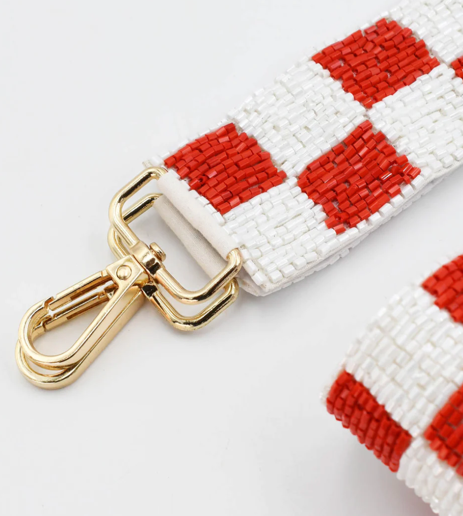 Red & White Checker Beaded Strap