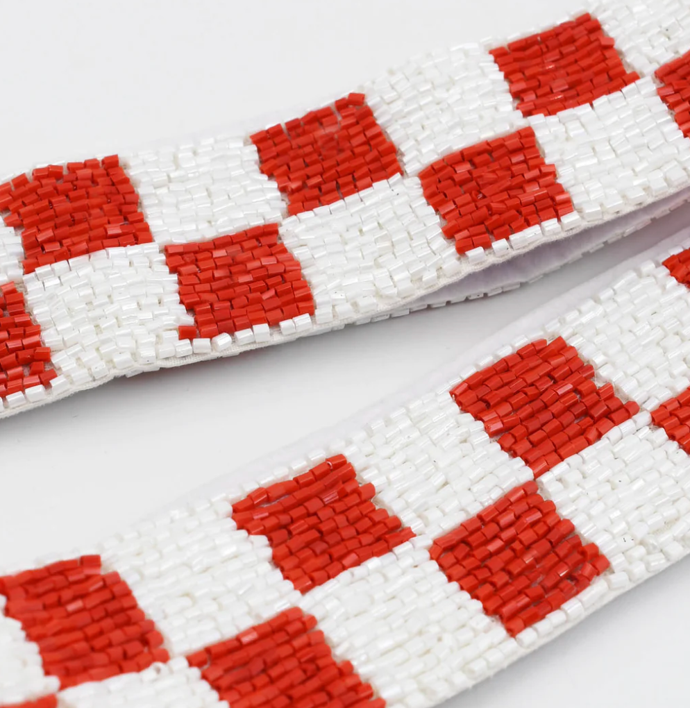 Red & White Checker Beaded Strap