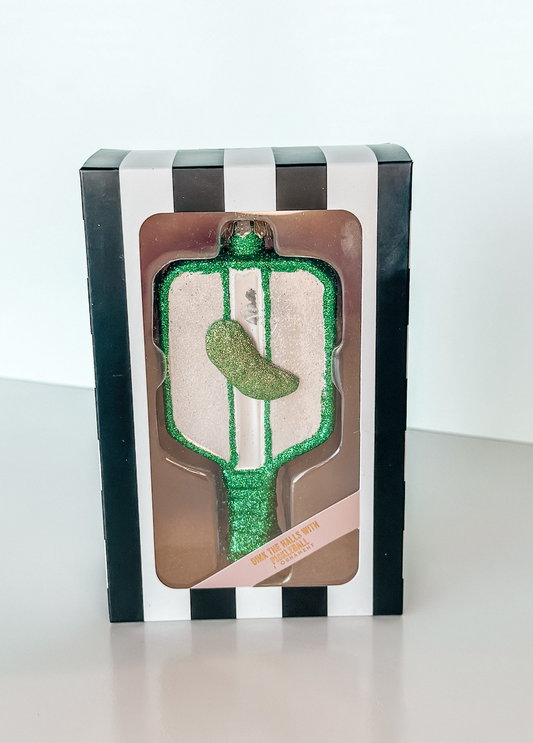 Pickle Ball Glass Ornament