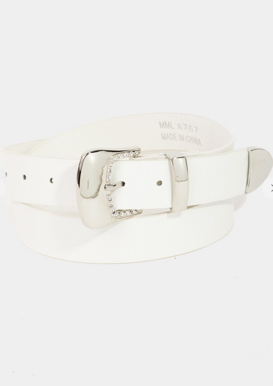 Faux Leather Belt Silver/White