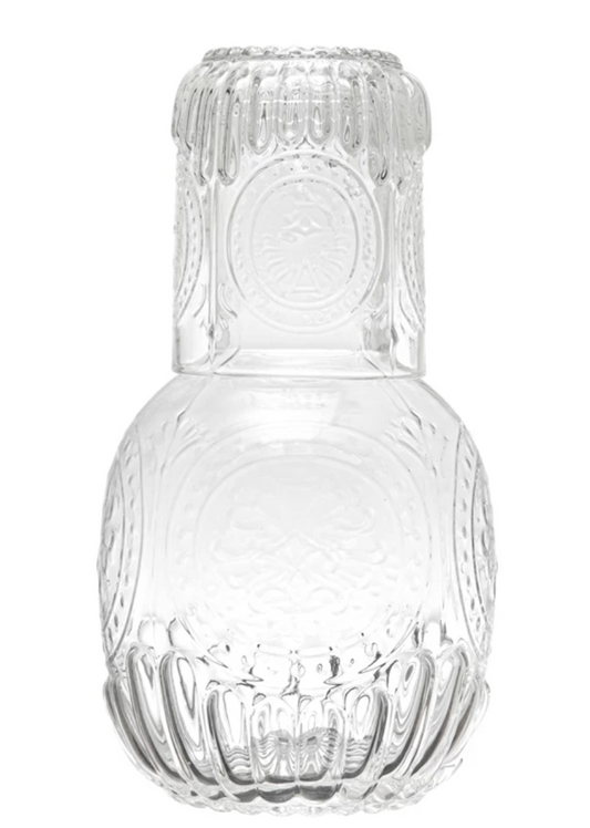 Embossed Glass Carafe w/ Drinking Glass
