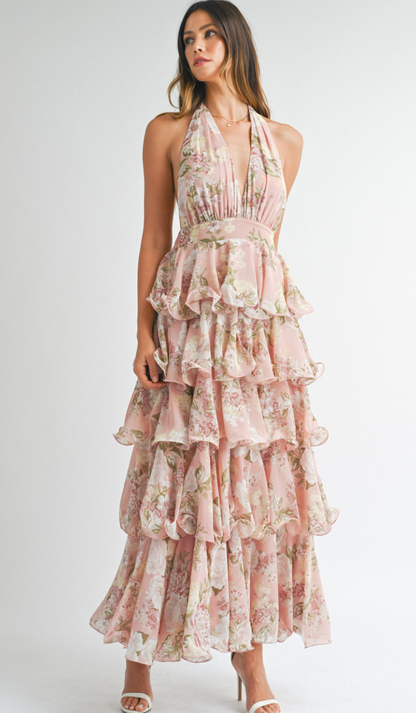 Felicity Tiered Floral Maxi Dress Pink