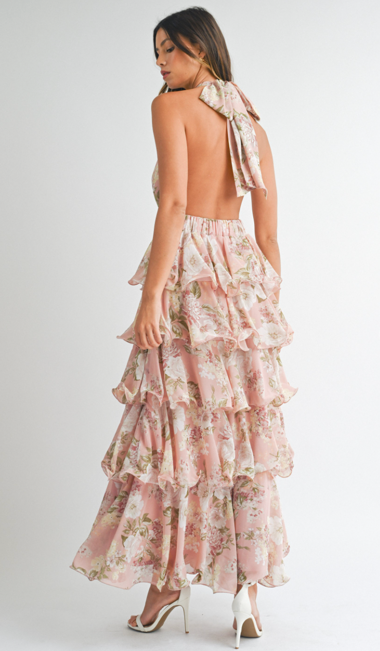 Felicity Tiered Floral Maxi Dress Pink