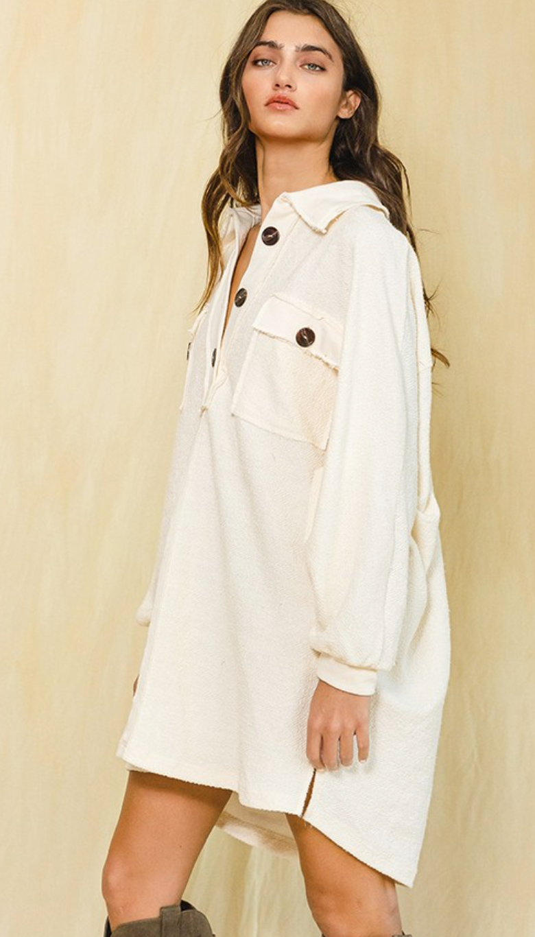 Loose Fit Buttons Dress Cream