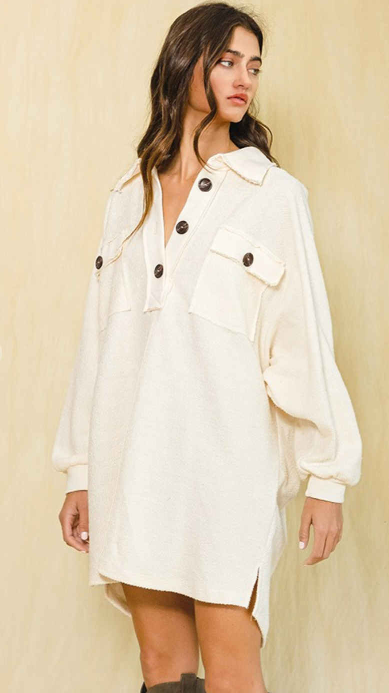 Loose Fit Buttons Dress Cream