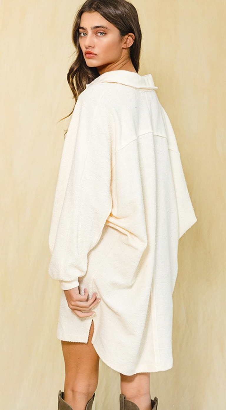 Loose Fit Buttons Dress Cream
