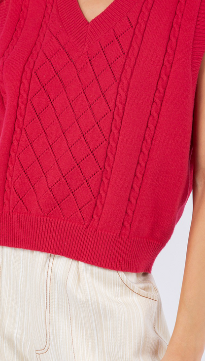 Red Cable Knit Vest