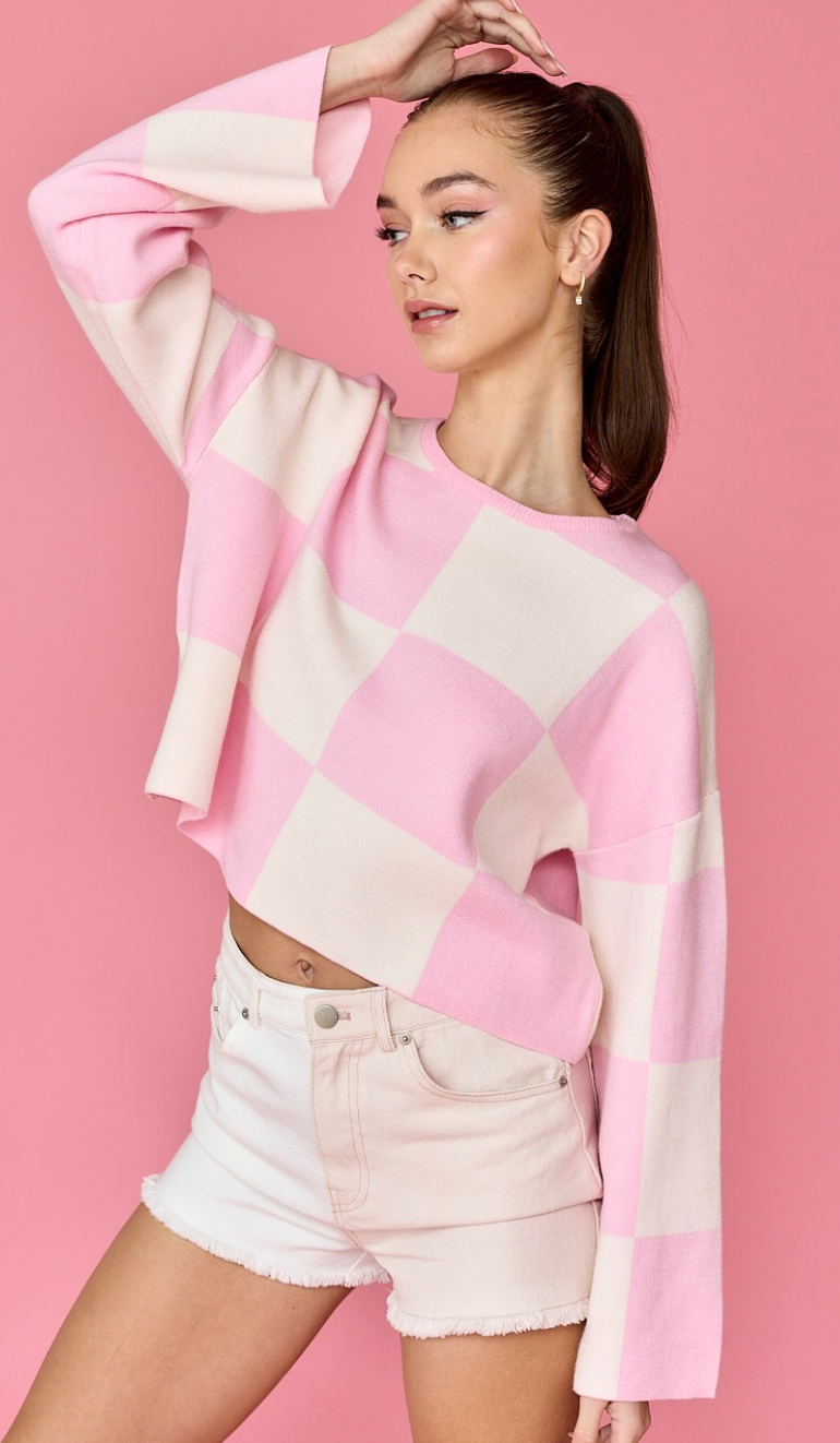 Sarah Checker Sweater Light Pink